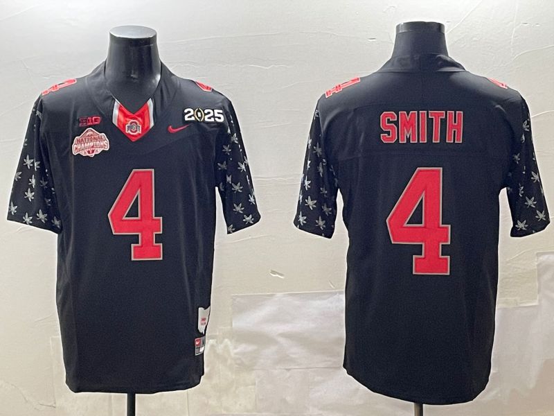 Men Ohio State Buckeyes #4 Smith Black Three generations Nike 2025 NCAA Jersey